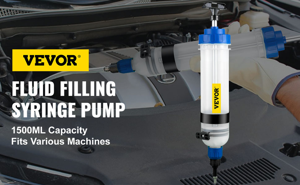 VEVOR transmission fluid pump with 1500ml capacity, shown in use with engine.