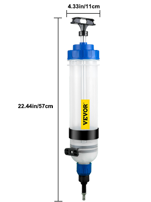 VEVOR transmission fluid pump, 22.44in with blue top, 4.33in diameter.