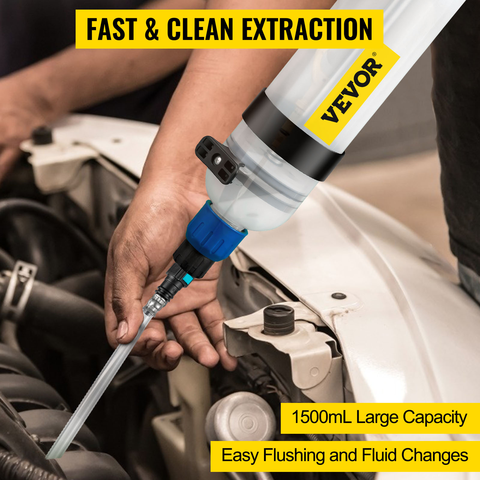 VEVOR transmission fluid pump in use, 1500ml capacity for fast and clean extraction.