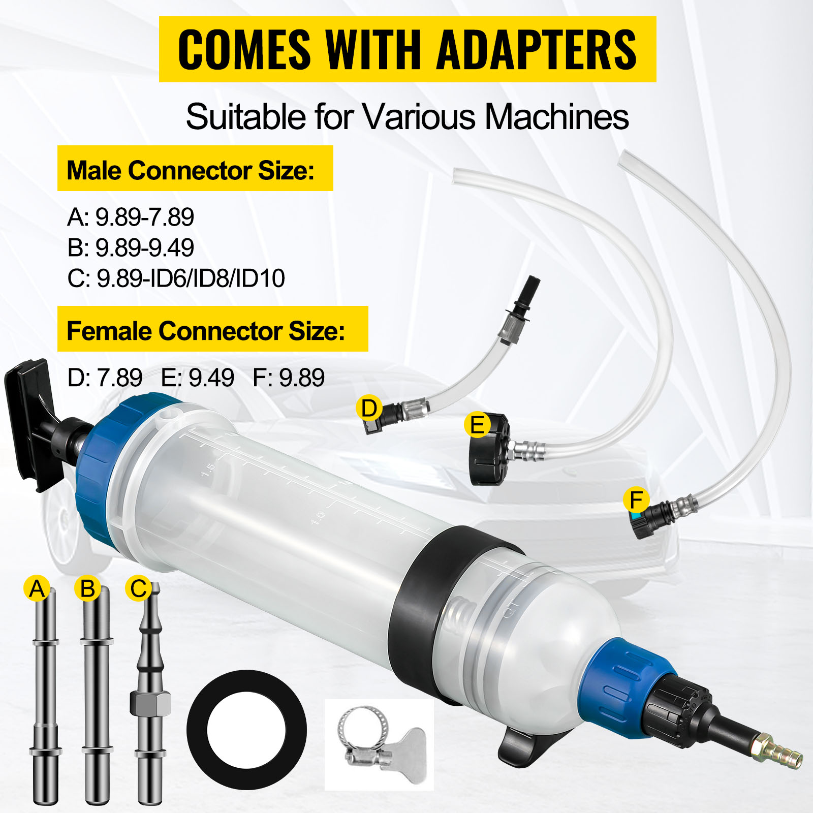VEVOR transmission fluid pump with adapters for various machines and connector sizes.