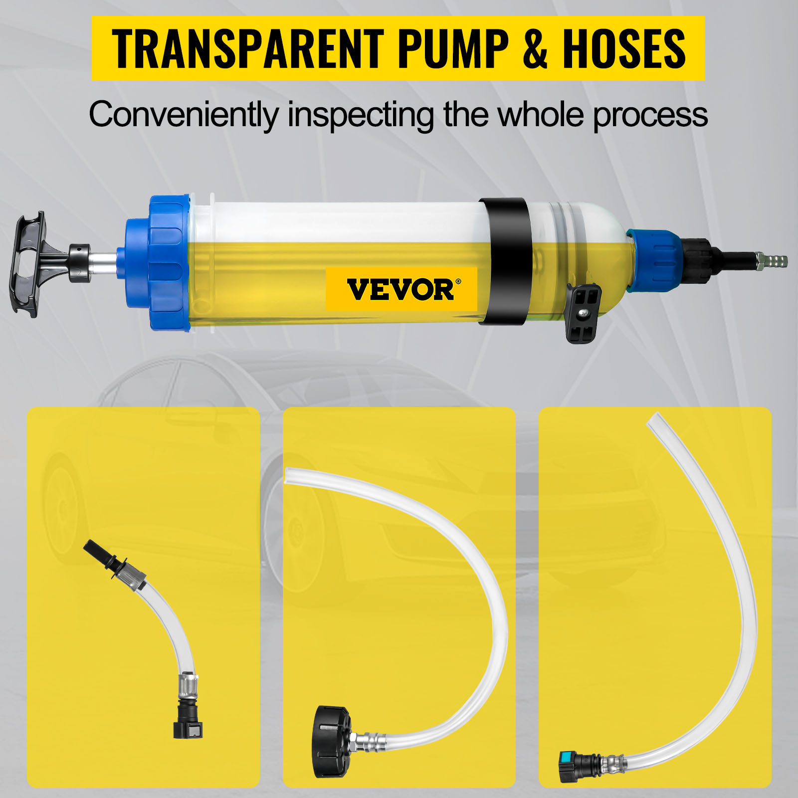 VEVOR transmission fluid pump with transparent pump and hoses for easy inspection.