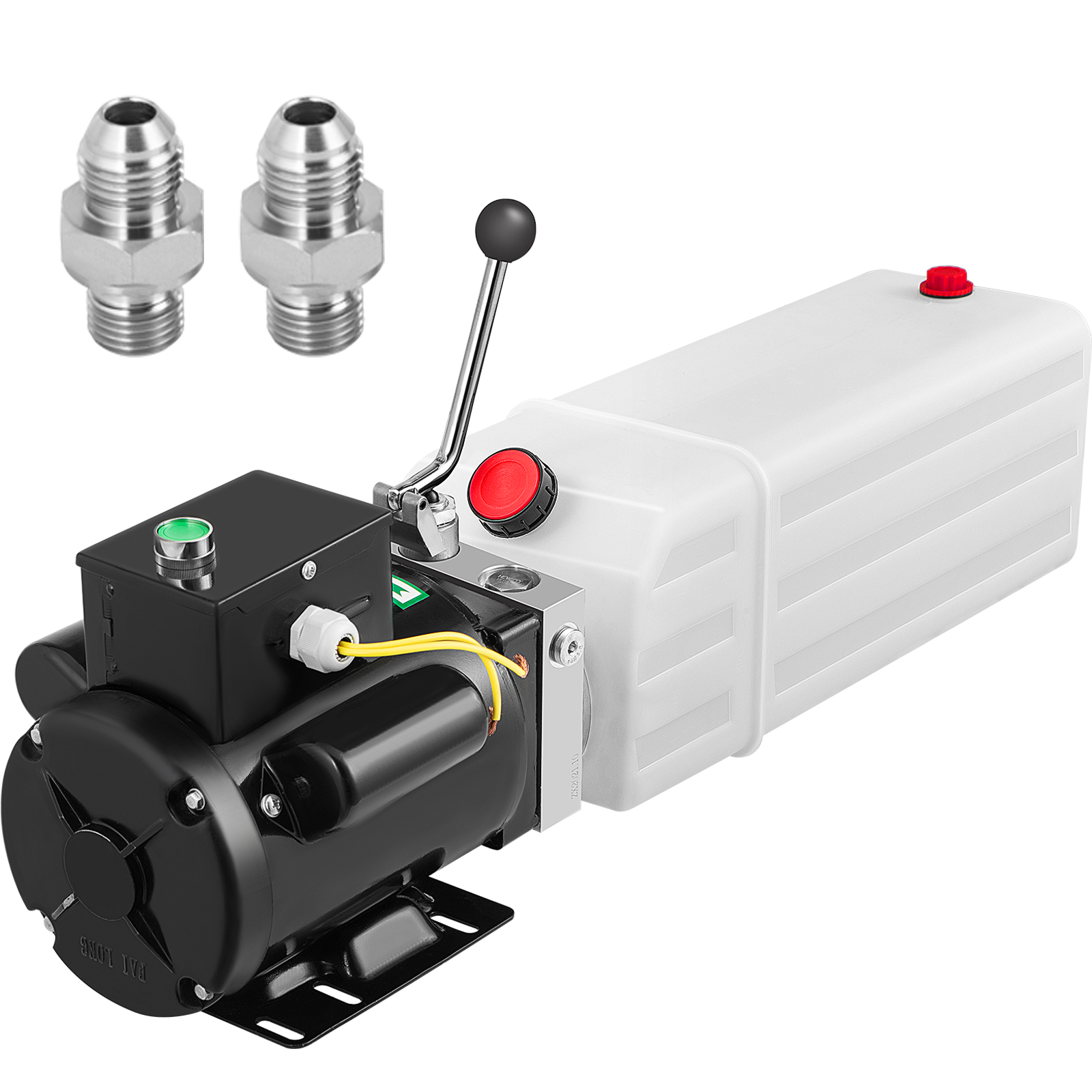 VEVOR hydraulic pump car lift with dual connectors and control lever.