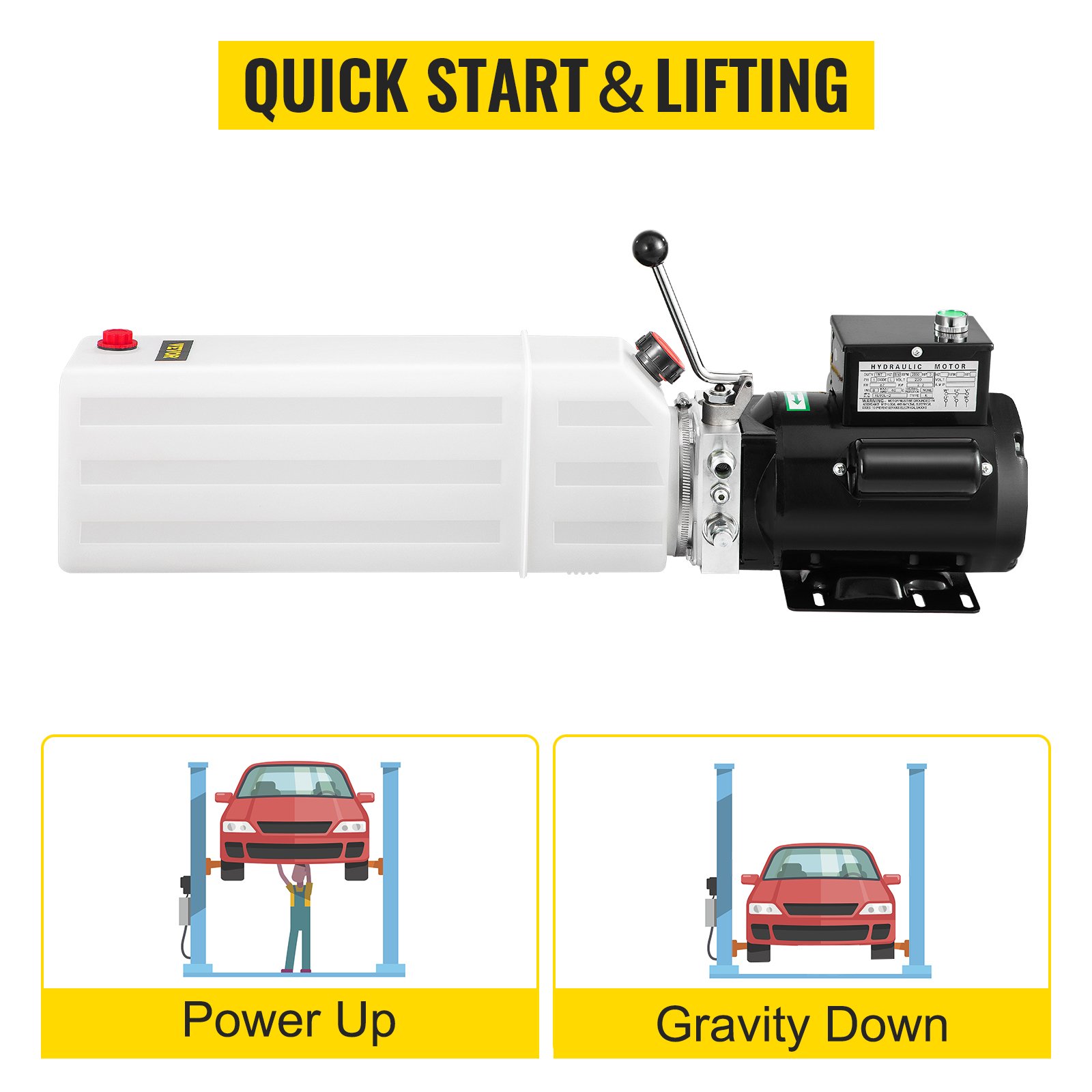 VEVOR hydraulic pump car lift with quick start and lifting controls for easy operation.