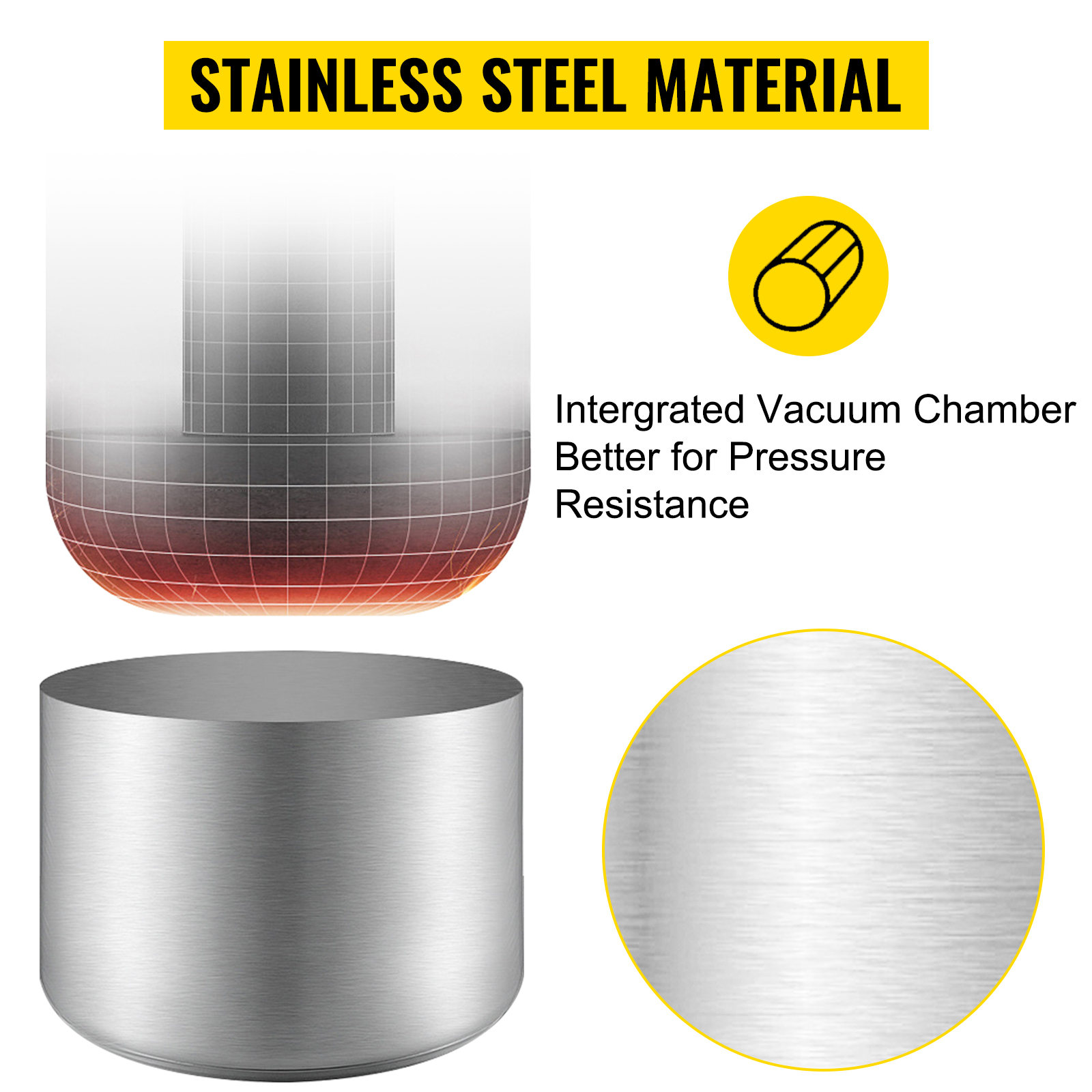 stainless steel VEVOR vacuum chamber with integrated pressure resistance.