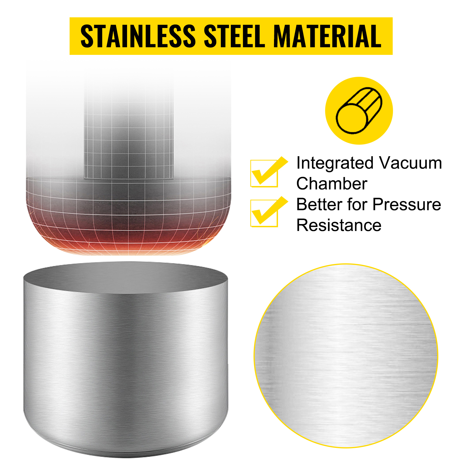 VEVOR vacuum degassing chamber kit with stainless steel material.