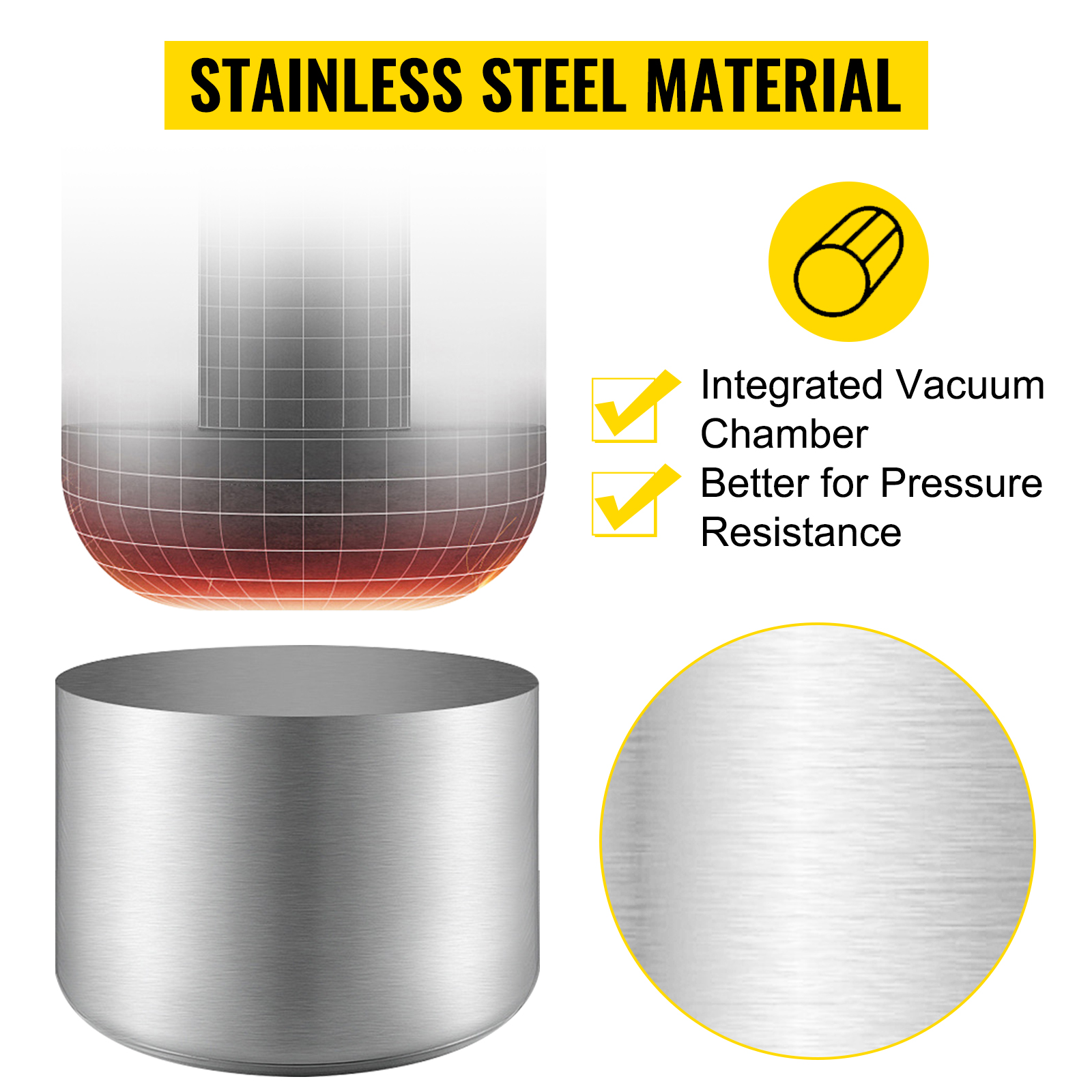 stainless steel VEVOR vacuum pump chamber with high pressure resistance integration.