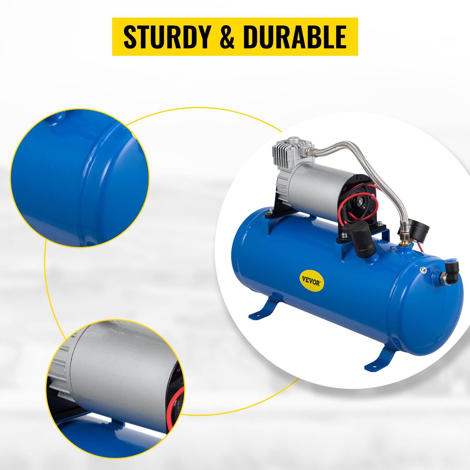 VEVOR 12v train horn air compressor, sturdy blue and silver design with durable build.