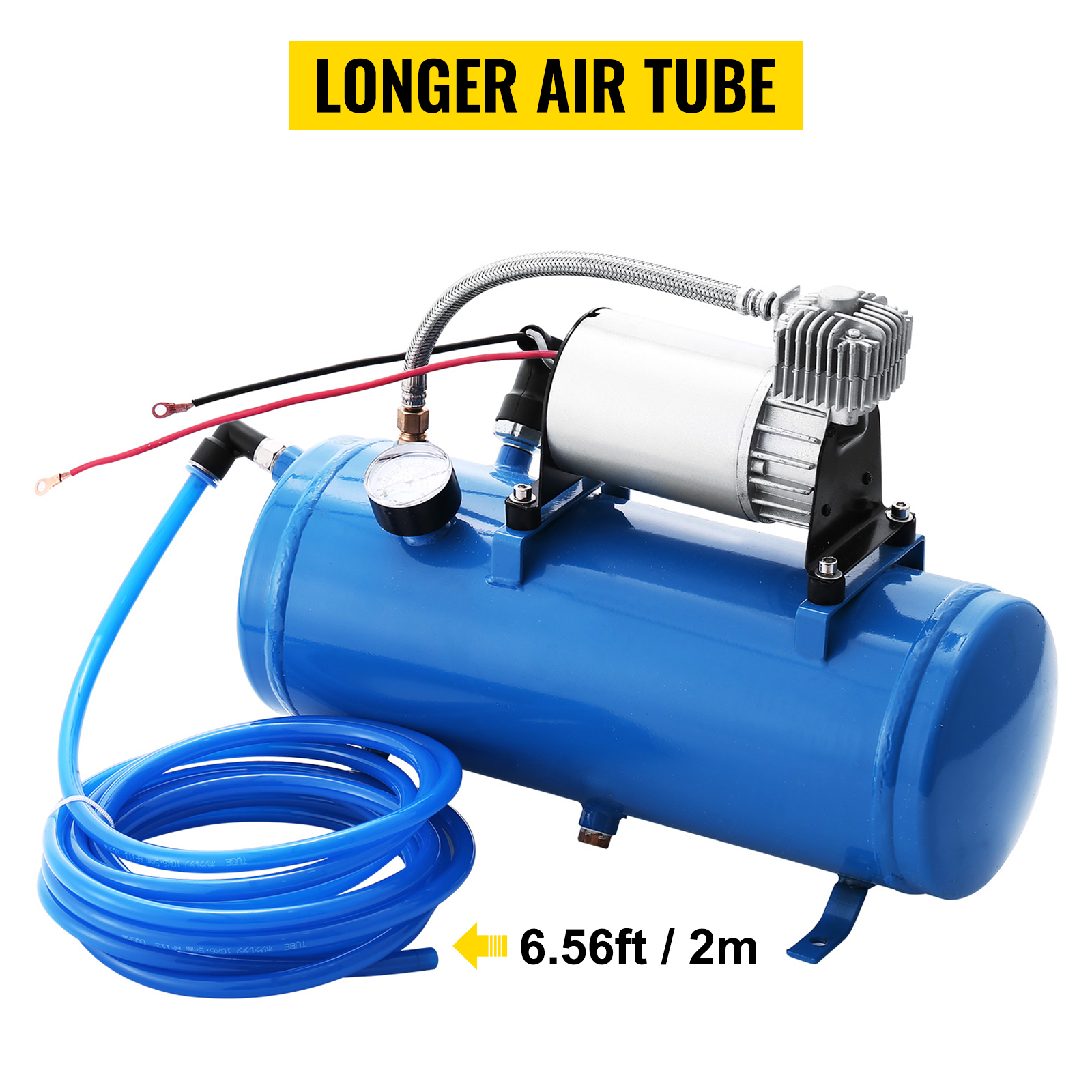 VEVOR 12v train horn air compressor with 6.56ft blue air tube.