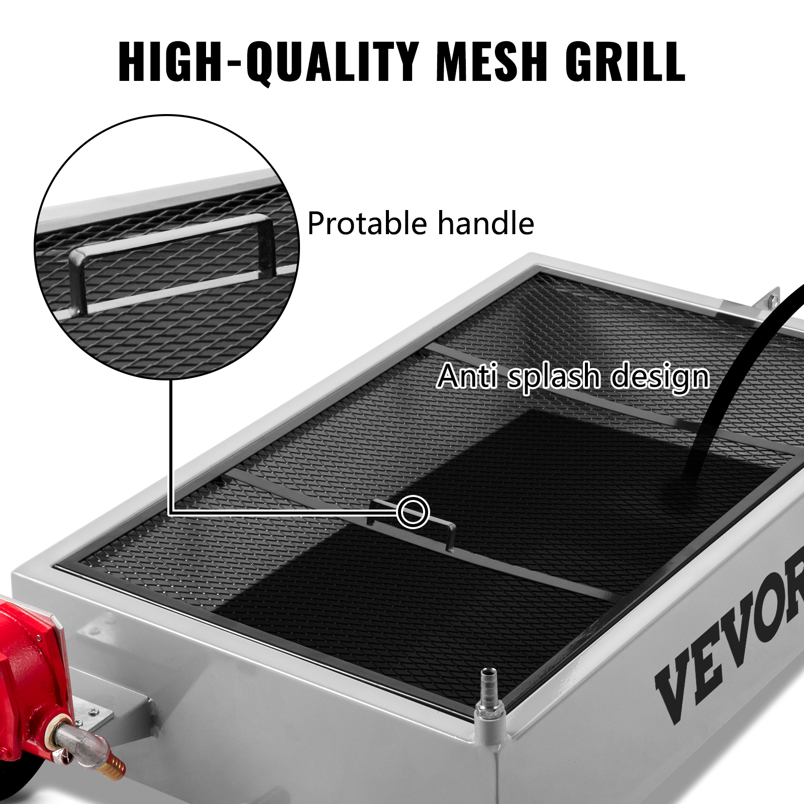 VEVOR oil drain pan with high-quality mesh grill, anti-splash design, and portable handle.