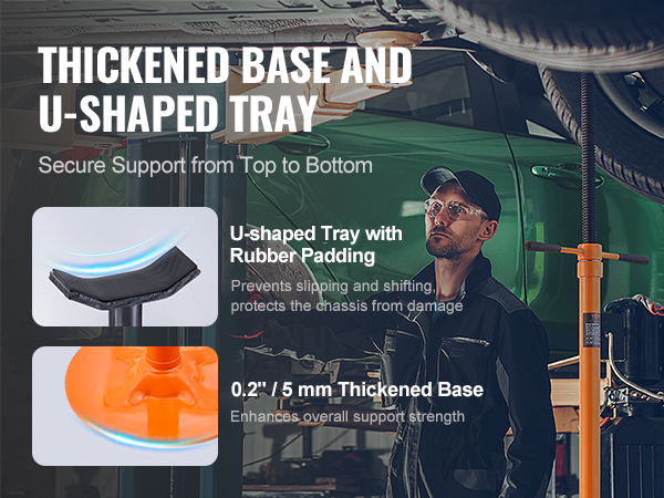 mechanic using VEVOR underhoist support stand with thickened base and u-shaped tray for car repair.