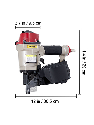 VEVOR coil siding nailer dimensions: 11.4" x 12" x 3.7".