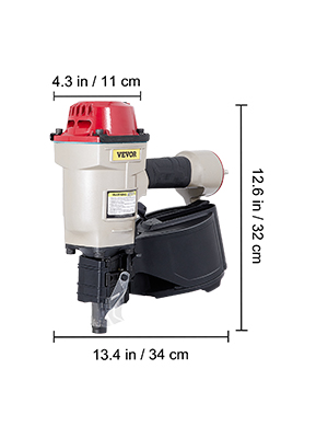 VEVOR cn70 coil siding nailer dimensions: 13.4x4.3x12.6 inches