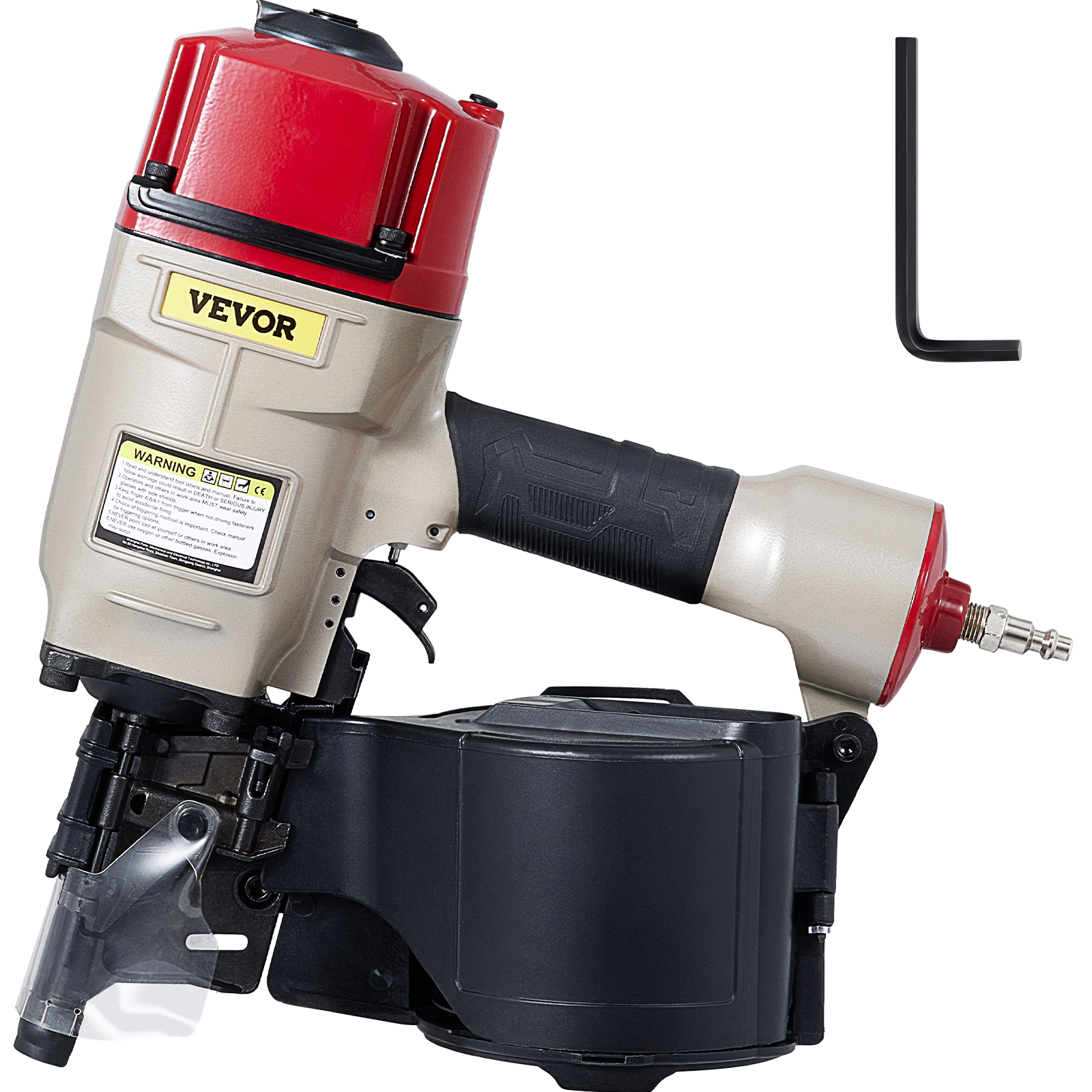 VEVOR pneumatic nail gun with red and beige body and black grip
