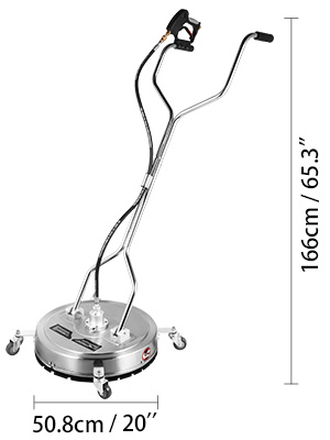 VEVOR surface cleaner with dual handles and four wheels, 50.8cm diameter, 166cm height.