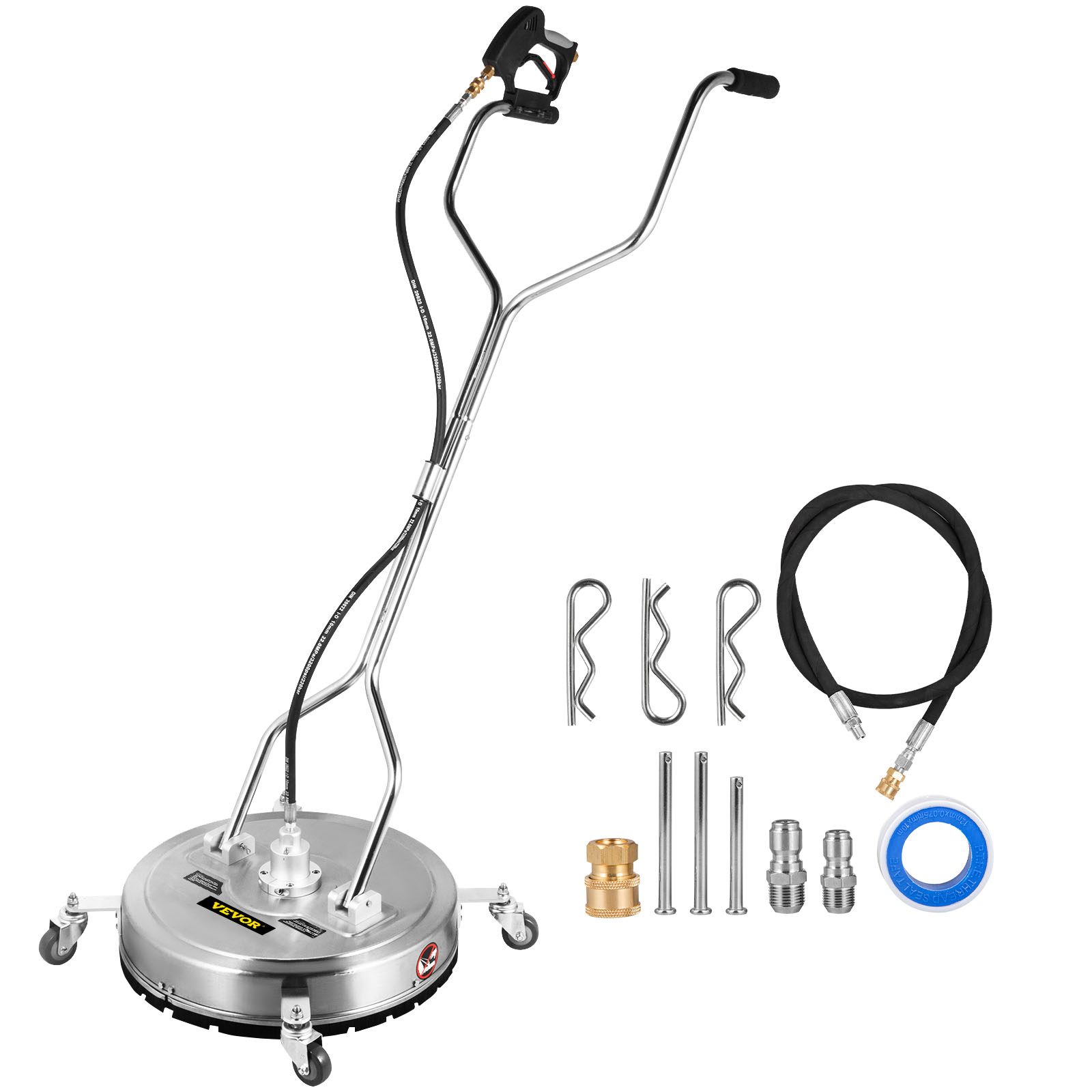 VEVOR surface cleaner 22inch with attachments and hose on white background.