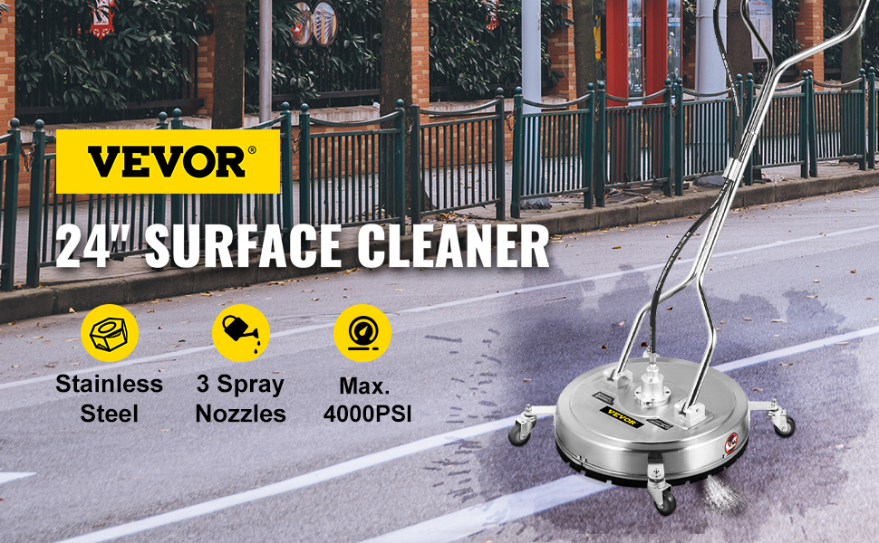 VEVOR spiediena mazgātājs virsmu tīrīšanai ar 24" nerūsējošo tēraudu, 3 smidzināšanas sprauslas, 4000 psi.