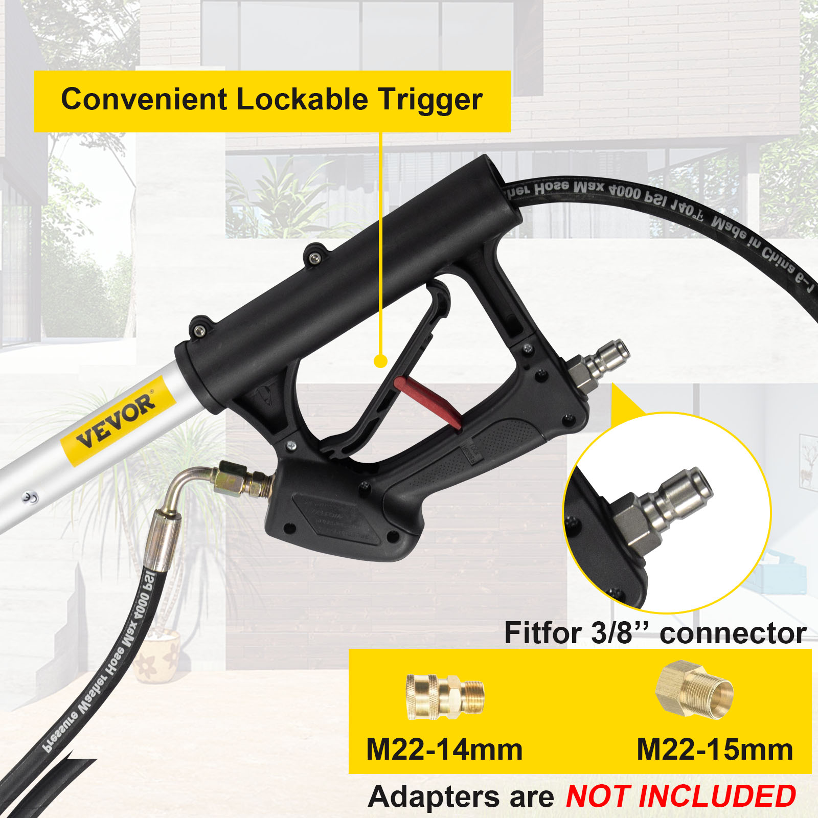 VEVOR telescoping pressure washer wand with lockable trigger and fit-for-3/8" connector.