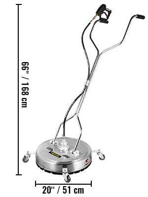 VEVOR pressure washer surface cleaner with dual handles, 20" width, 66" height, and four caster wheels.
