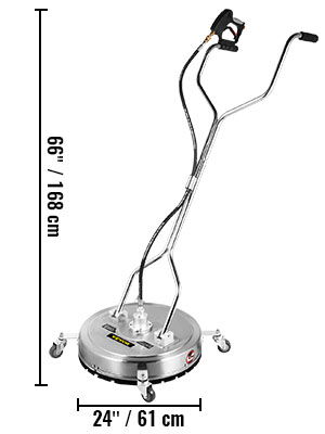 VEVOR pressure surface cleaner, 24" width, 66" height, silver body with wheels and handle.