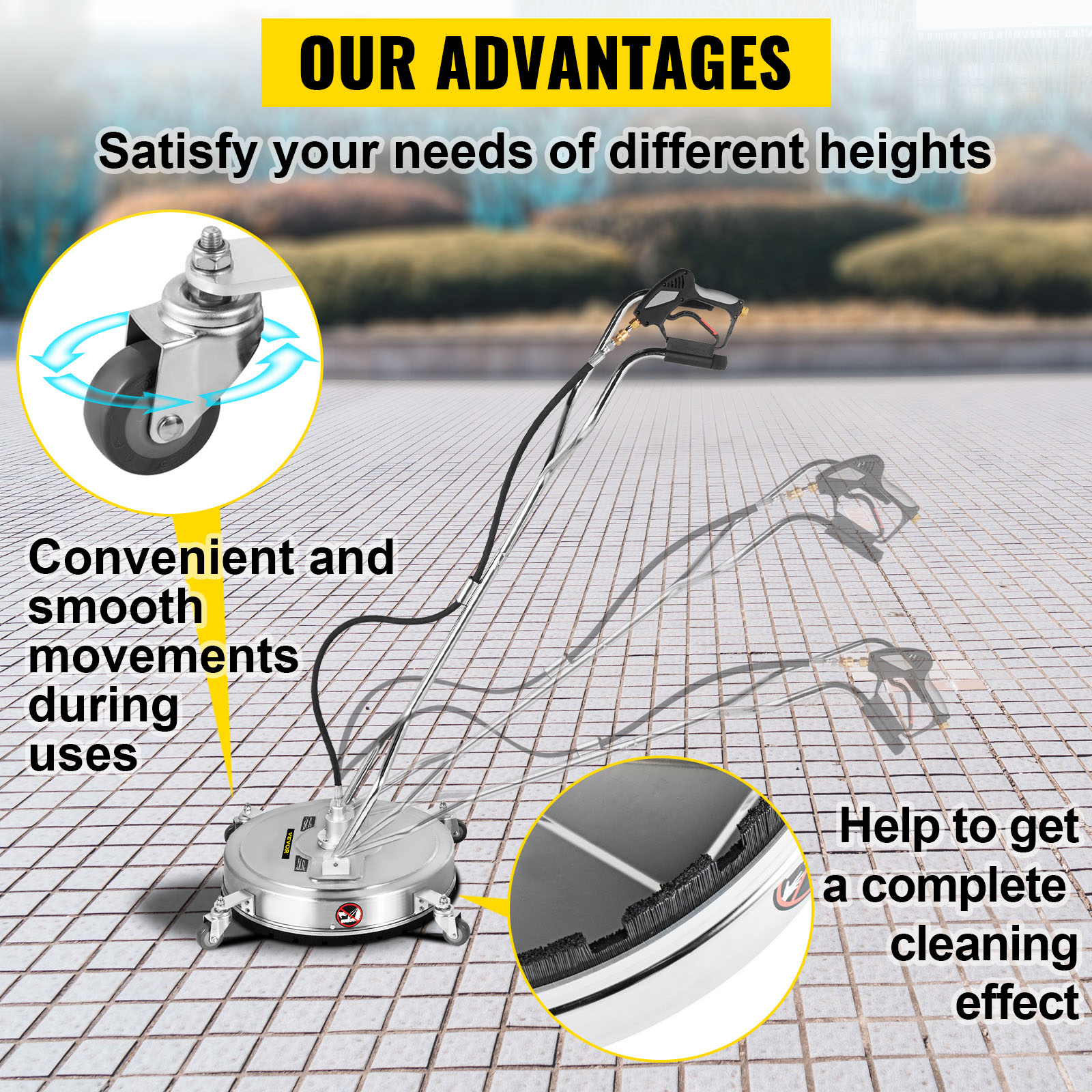 VEVOR pressure surface cleaner for convenient, smooth movements and complete cleaning effect.