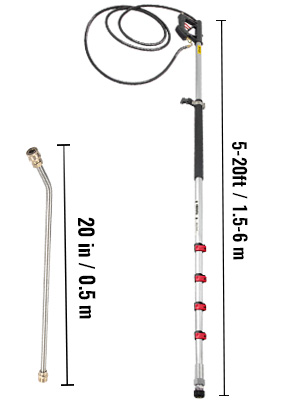 VEVOR telescoping pressure washer wand, 5-20ft adjustable, includes 20in extension.