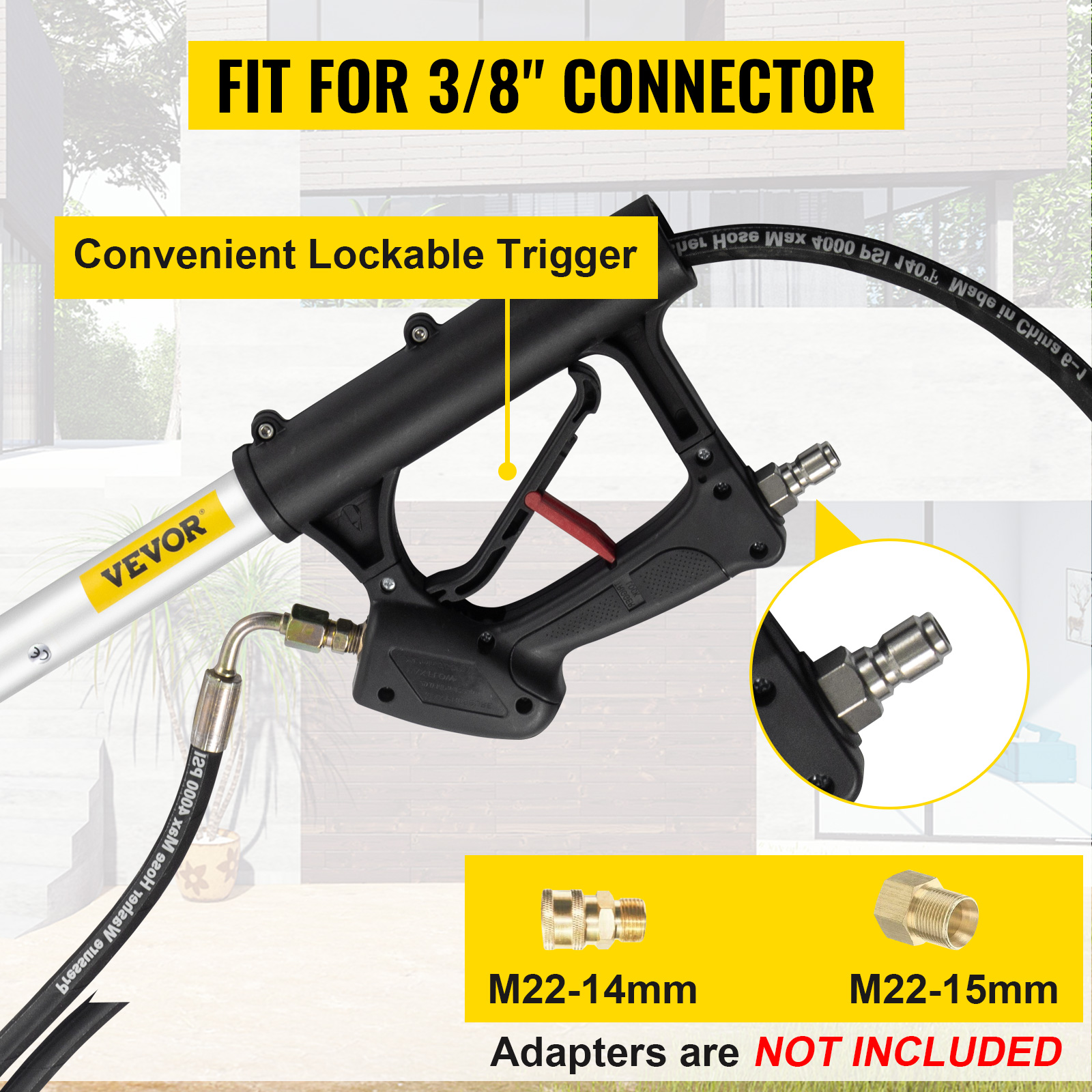 VEVOR telescoping pressure washer wand with convenient lockable trigger, fit for 3/8" connector.