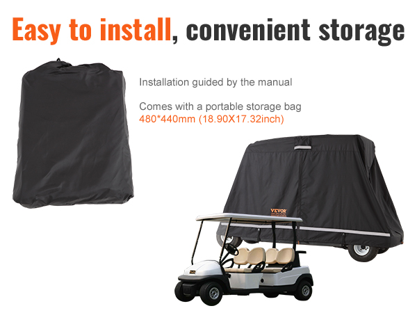 VEVOR golf cart cover with portable storage bag, easy to install for convenient storage.