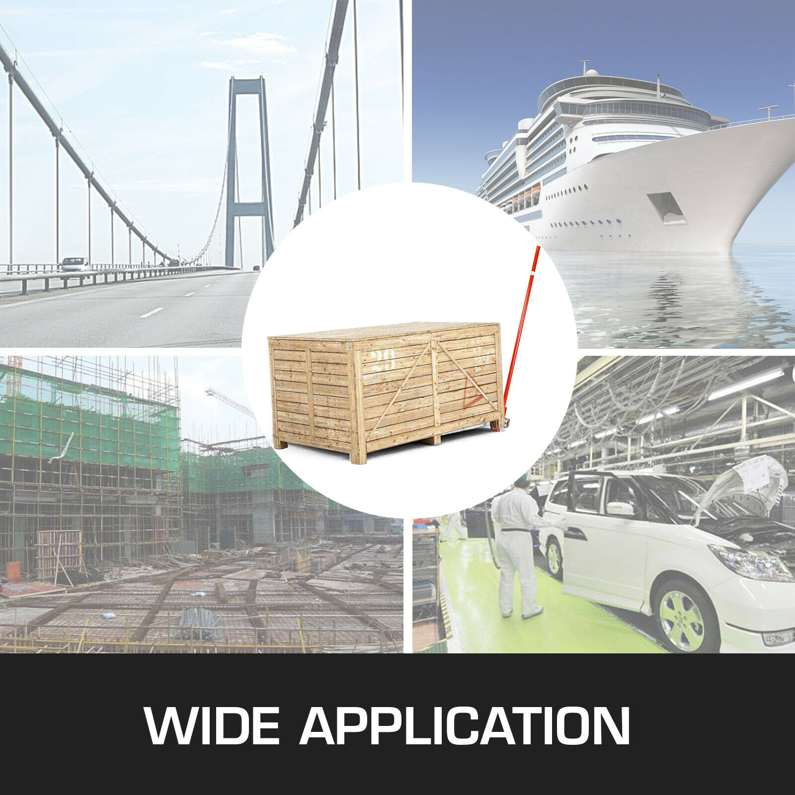 VEVOR prylever bar for lifting crates in construction, automotive, and shipping yards.