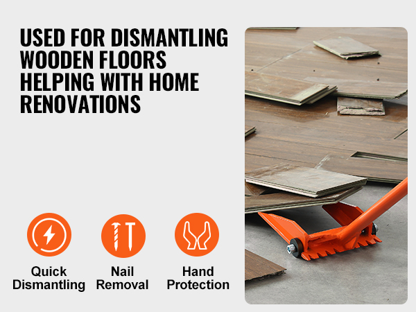 VEVOR demolition tool dismantling wooden floors for home renovations with quick dismantling features.
