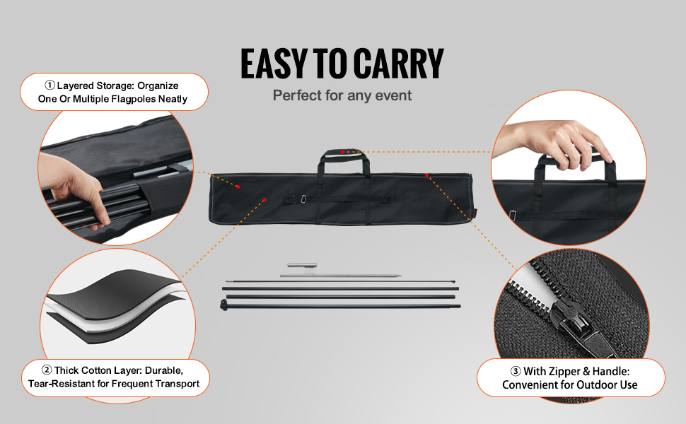 VEVOR open flag kit includes layered storage, thick cotton layer, and a zipper handle for easy outdoor use.
