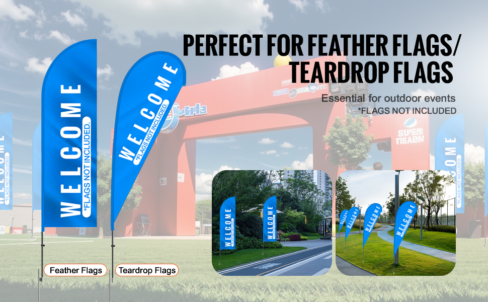 VEVOR feather flag pole kit for feather and teardrop flags; perfect for outdoor events, flags not included.