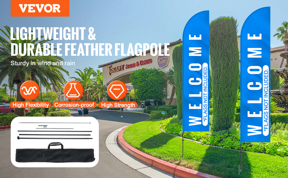 VEVOR feather flag pole kit, lightweight and durable, with high flexibility and corrosion-proof features.