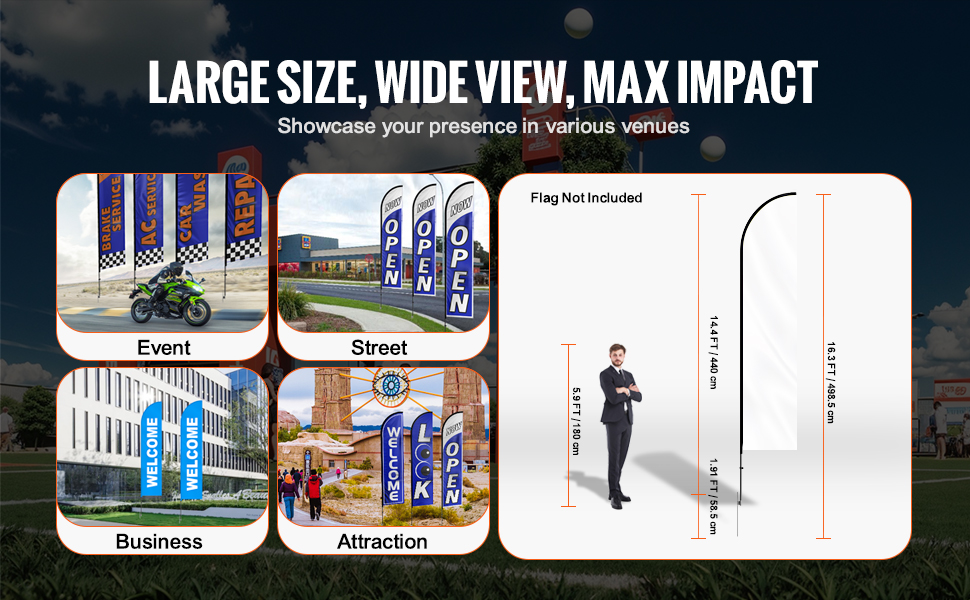 VEVOR feather flag pole kit for events, streets, businesses, and attractions with large size and max impact.