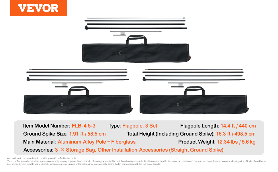 VEVOR feather flag pole kit - aluminum alloy poles, fiberglass, ground spike, storage bags.