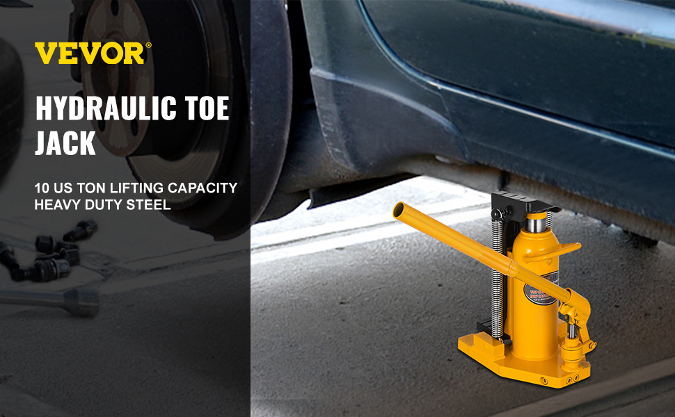 VEVOR toe jack lift under car, 10 us ton lifting capacity, heavy-duty steel.