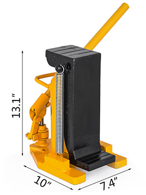 yellow and black VEVOR toe jack lift measuring 13.1" x 10" x 7.4".