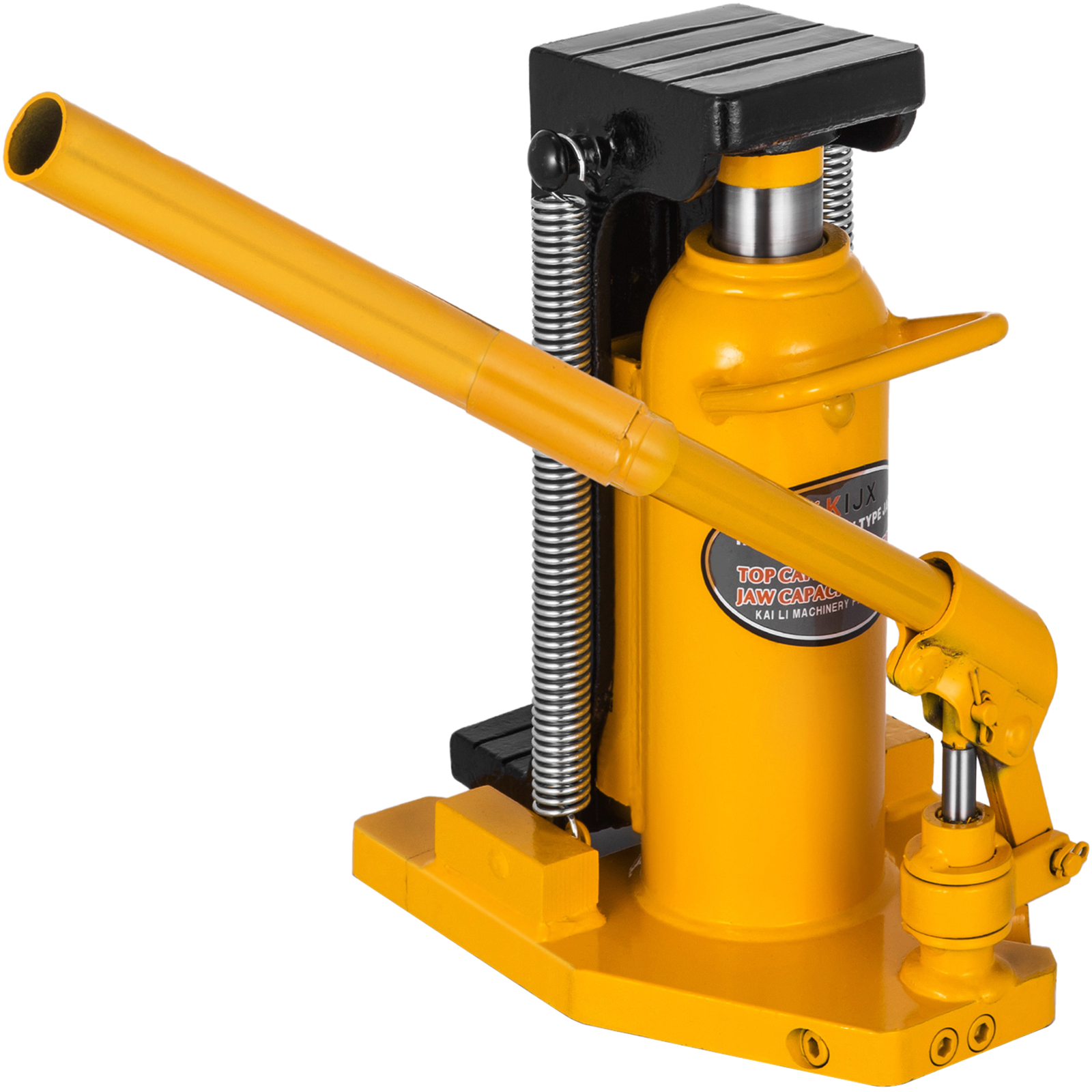 yellow VEVOR toe jack lift with handle and springs, ready for heavy lifting.