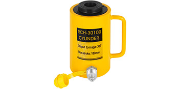 yellow VEVOR hydraulic cylinder jack with handle and labeled specifications.