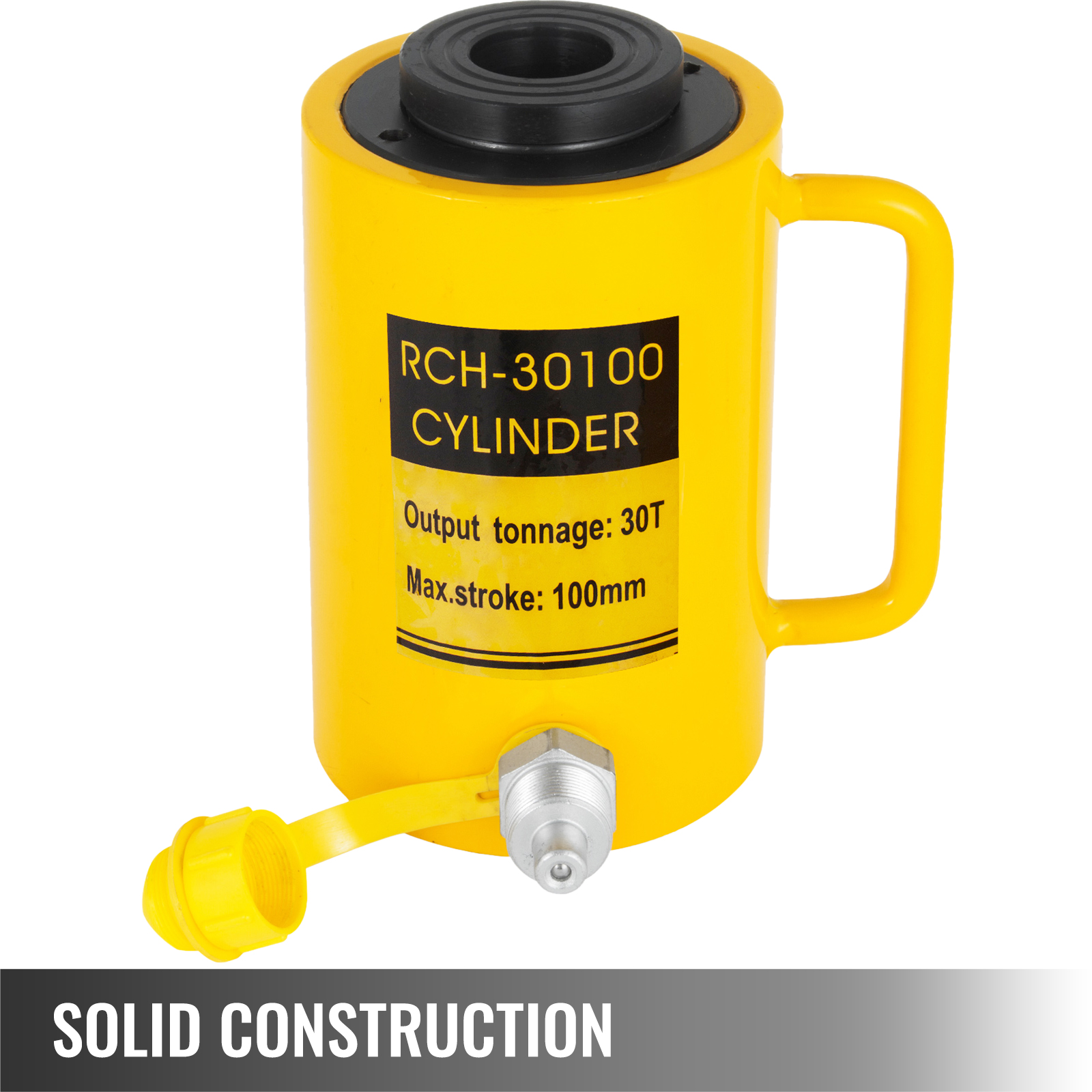 yellow VEVOR hydraulic cylinder jack (rch-30100) with a handle and 30t capacity.