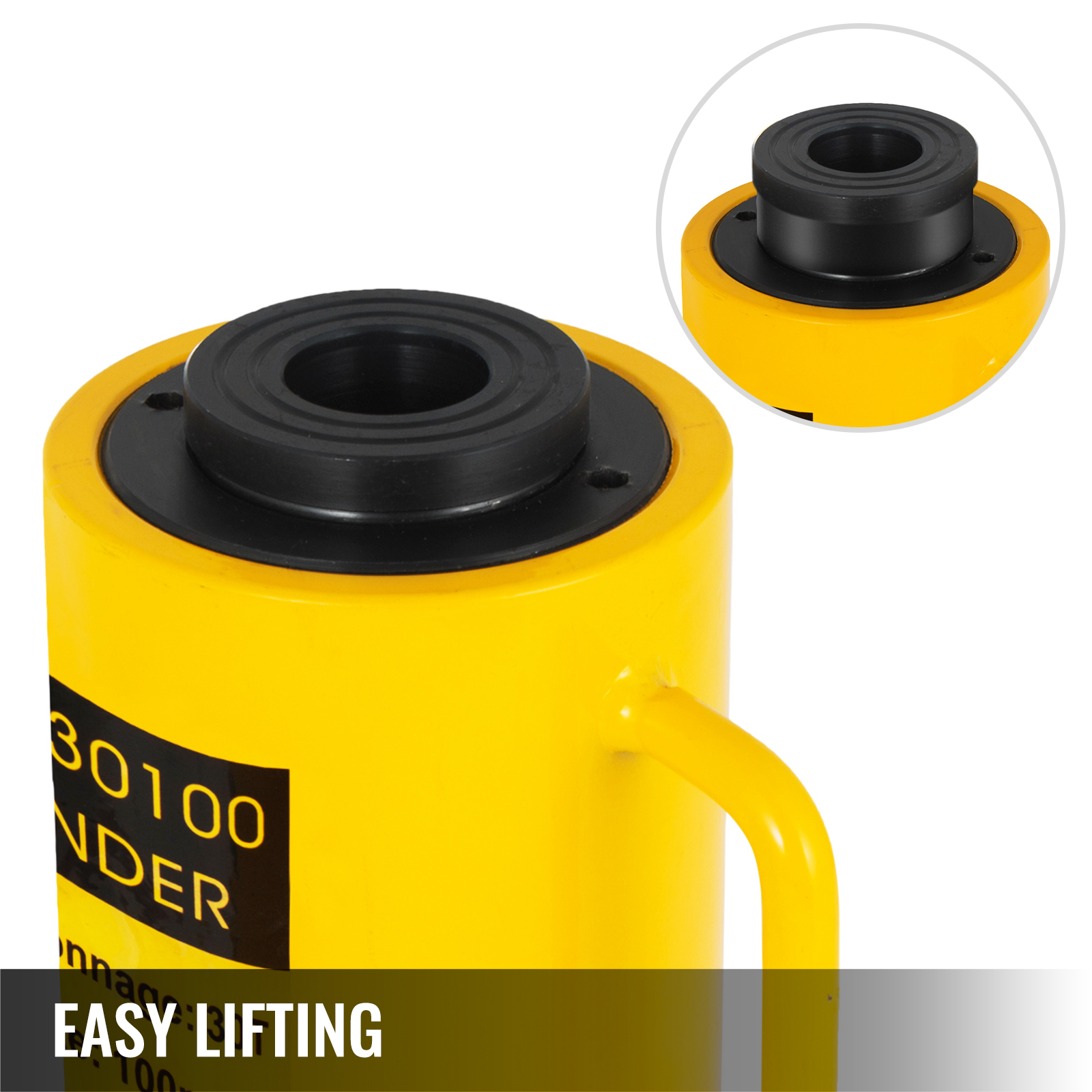 yellow VEVOR hydraulic cylinder jack with black details, labeled "easy lifting".