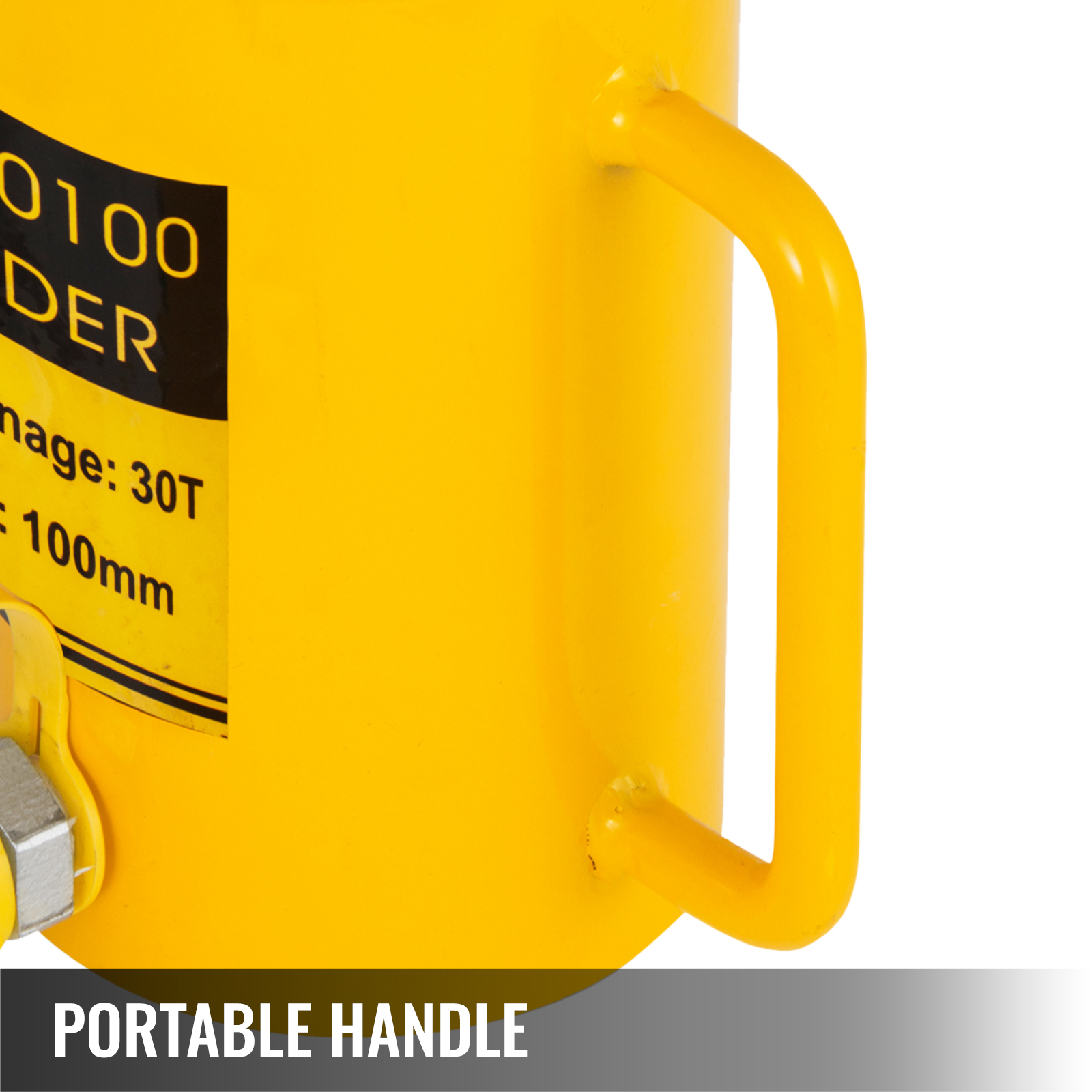 yellow VEVOR hydraulic cylinder jack with a portable handle, 30t capacity label.