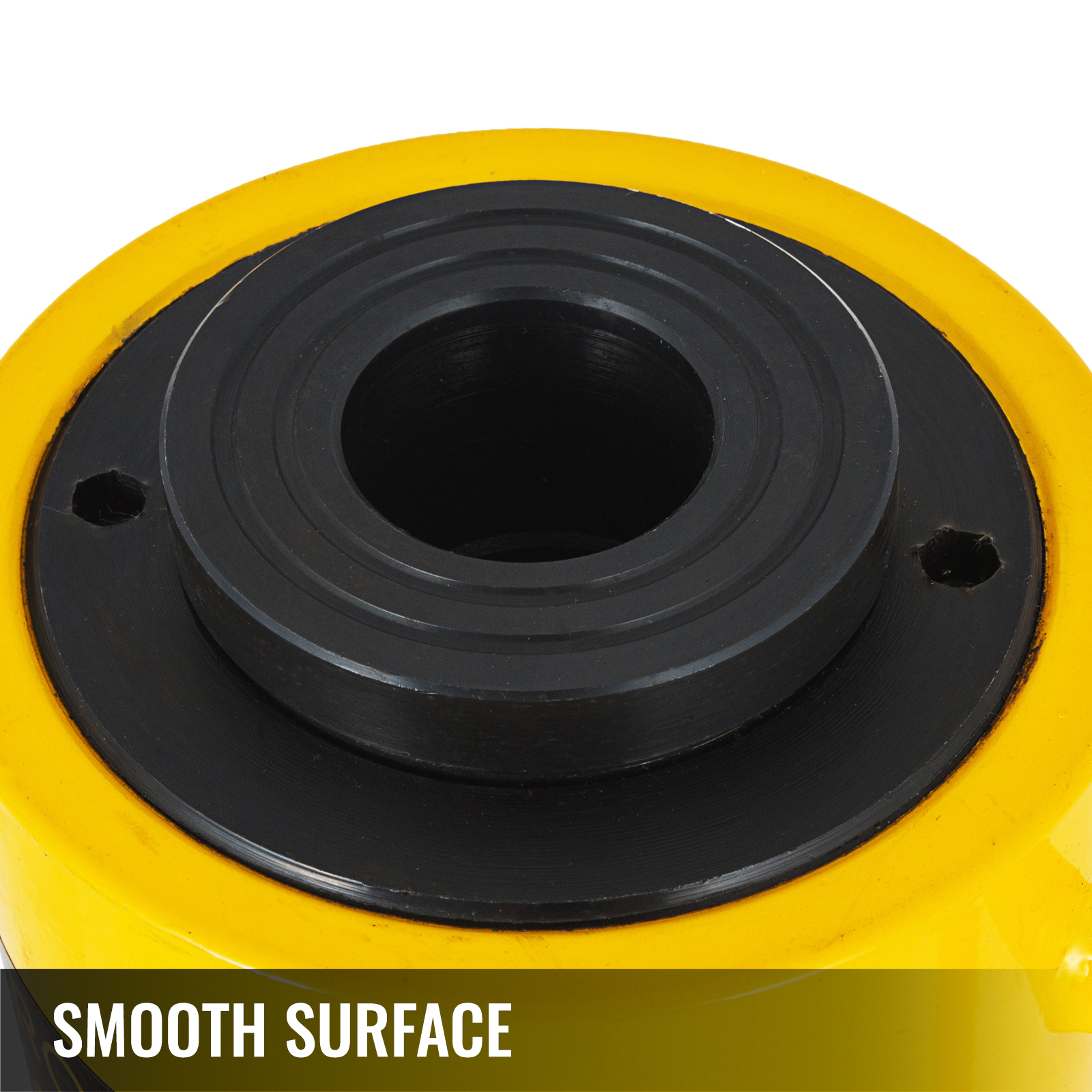 yellow VEVOR hydraulic cylinder jack with black smooth surface and inspection holes.
