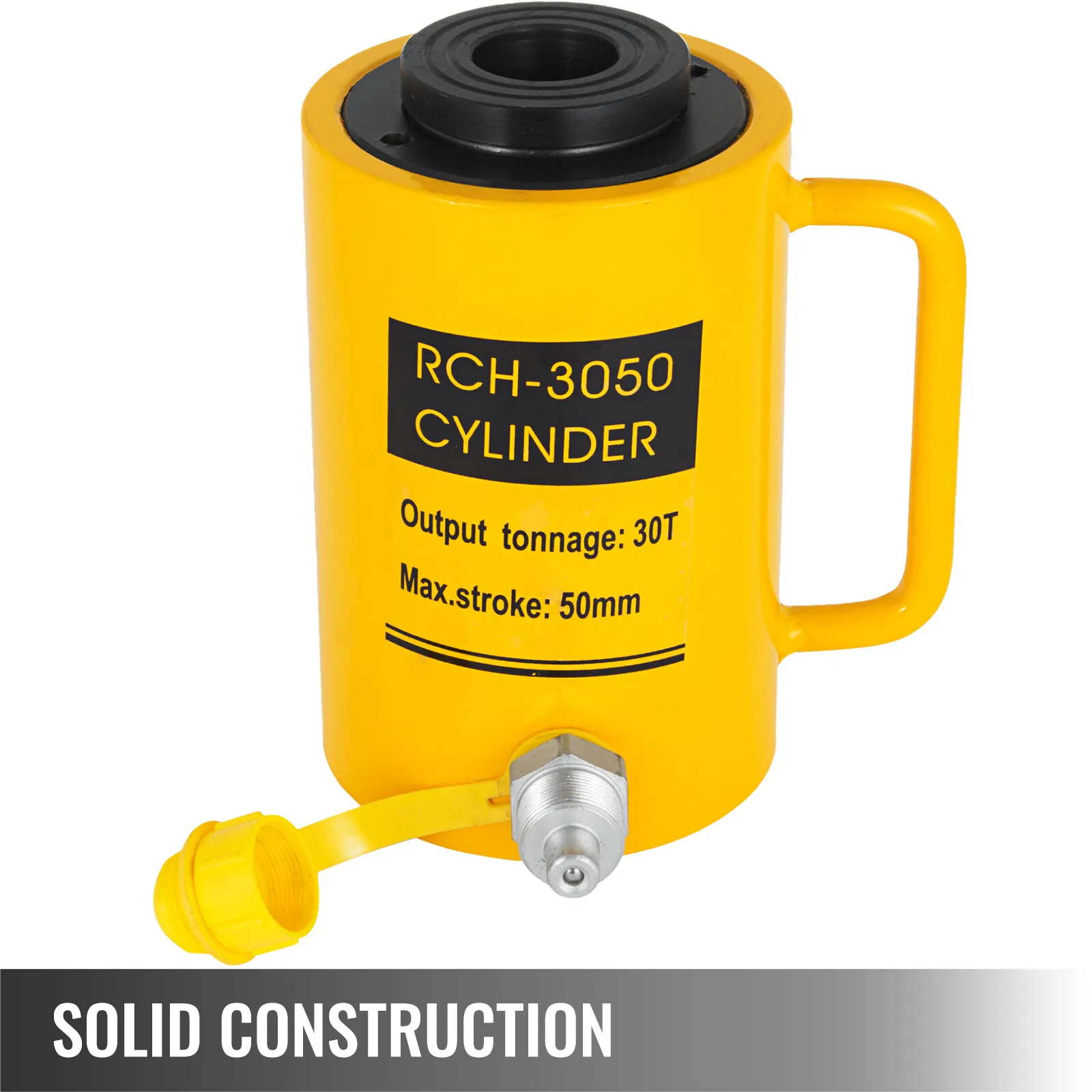 yellow VEVOR hydraulic cylinder jack with handle, rch-3050 model, 30t output.
