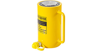 VEVOR hydraulic cylinder jack in yellow with a handle and label.