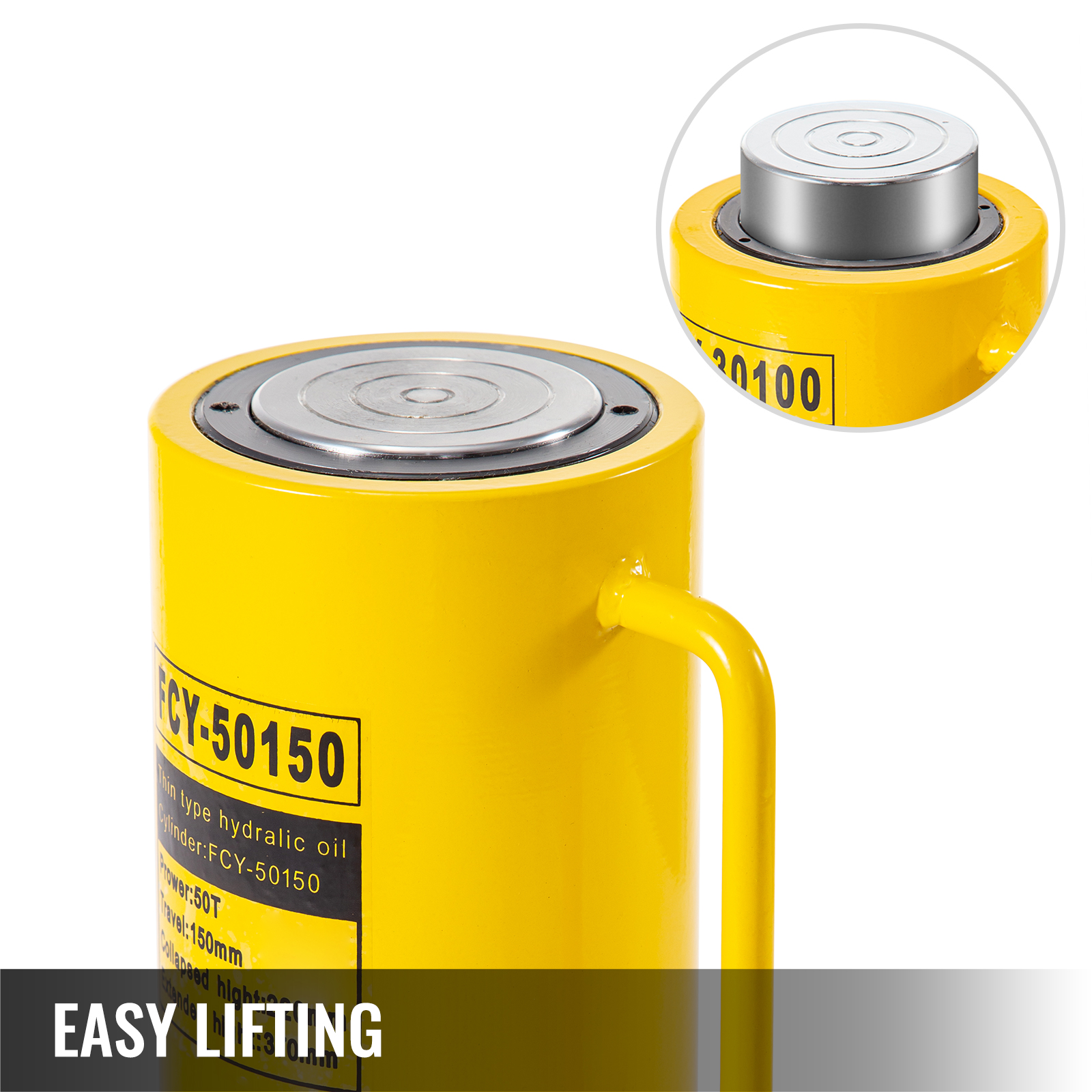 yellow VEVOR hydraulic cylinder jack with handle, highlighting easy lifting.