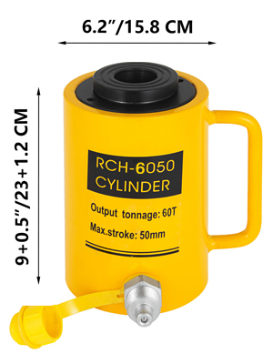 yellow VEVOR hydraulic cylinder jack with handle, dimensions 6.2"x9", capacity 60t.