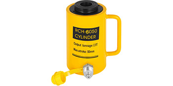 yellow VEVOR hydraulic cylinder jack with handle and a covered valve.