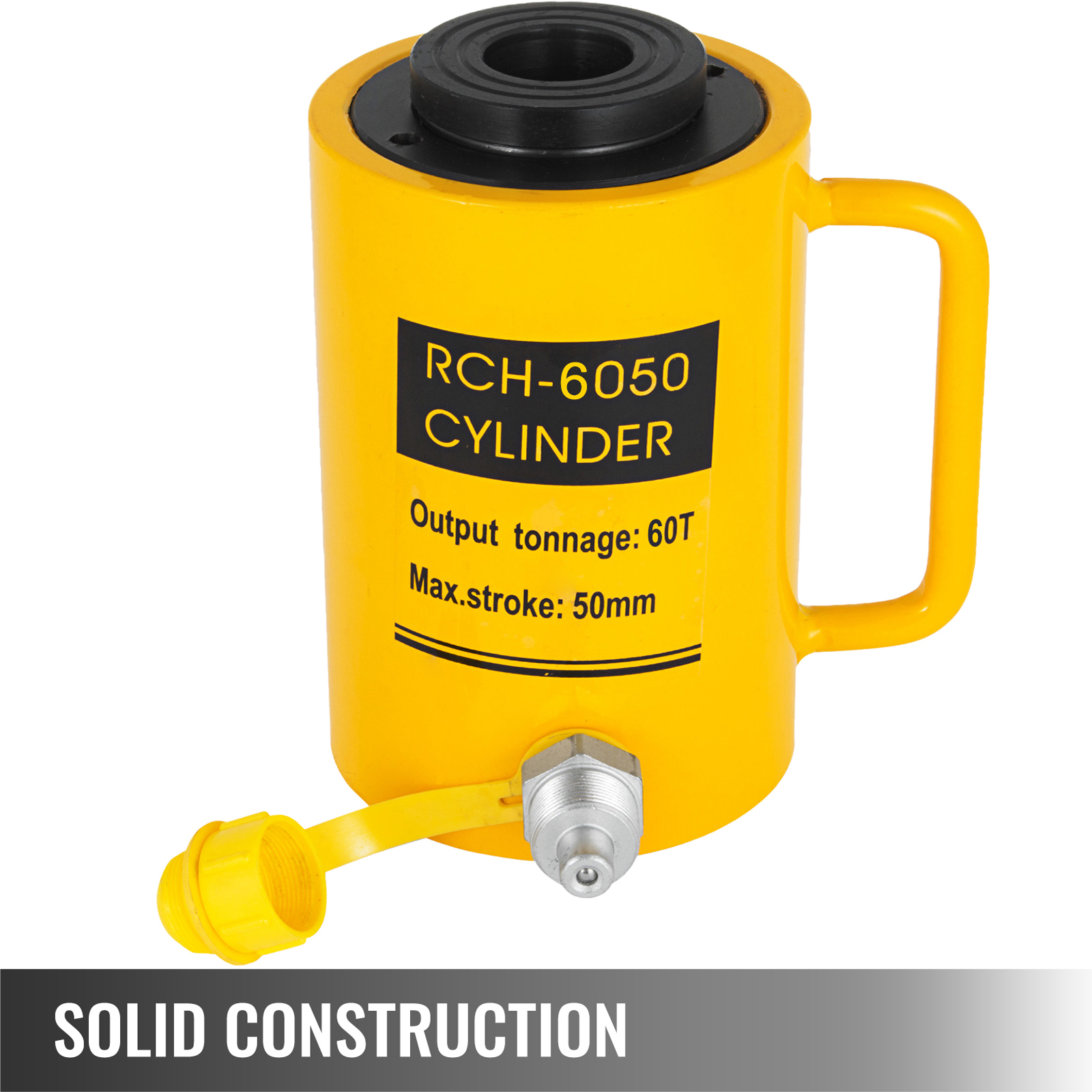 VEVOR hydraulic cylinder jack, 60-ton capacity, 50mm stroke, yellow body, solid construction.
