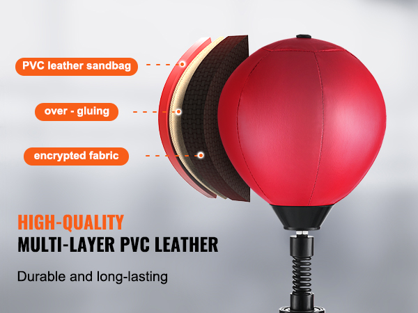 high-quality multi-layer pvc leather VEVOR boxing speed trainer with encrypted fabric and over-gluing.