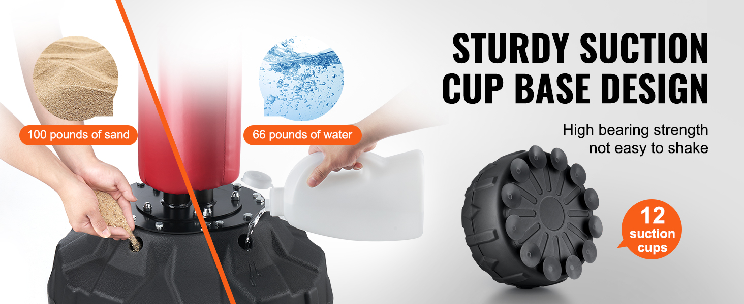 VEVOR boxing speed trainer with sturdy suction cup base, 100 pounds of sand or 66 pounds of water, 12 cups.
